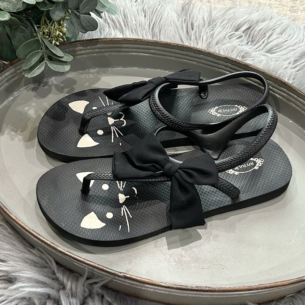 Joyfolie Jujubee Black Kitty Cat Bow‎ Flip Flop Thong Sandal Shoe Size W8